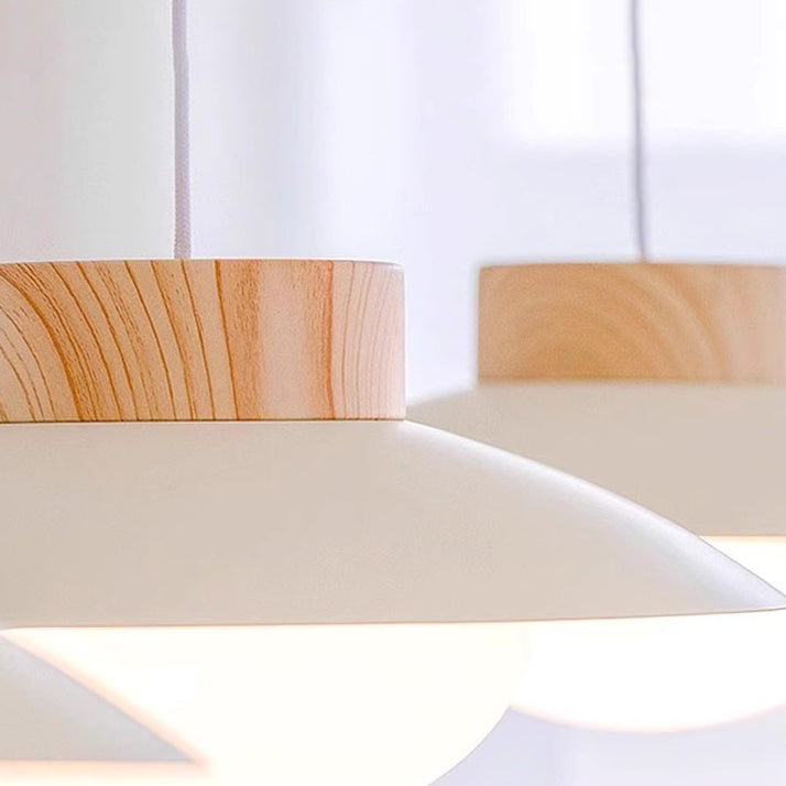 Lustre Contemporain Scandinave en Bois Sphérique en Fer Acrylique LED pour Salle à Manger 