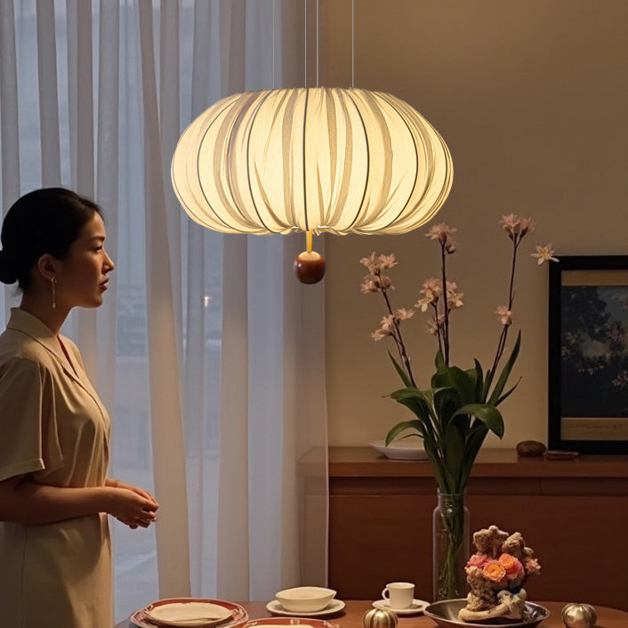 Traditional Chinese Spherical Hardware Fabric 4-Light Pendant Light For Bedroom