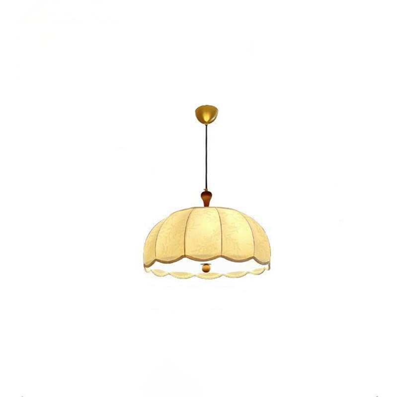 Traditional Vintage Flower Half Sphere Wooden Fabric Acrylic 3/5 Light Pendant Light For Bedroom