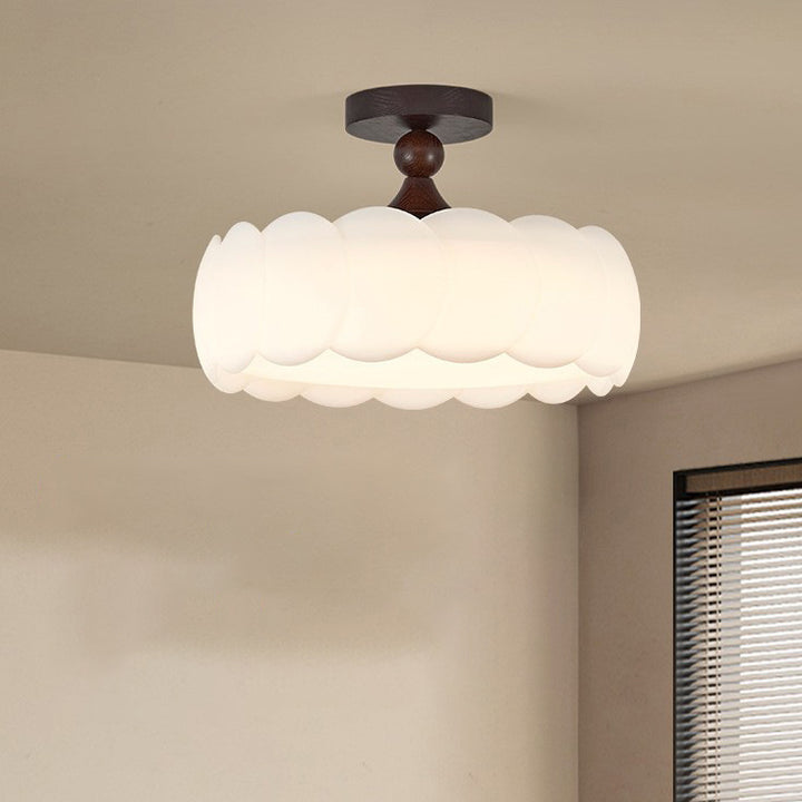 Moderno Minimalista Cilíndrico Nube Acrílico Blanco Fresno Madera Hierro LED Semi-empotrado Lámpara de Techo Para Dormitorio 