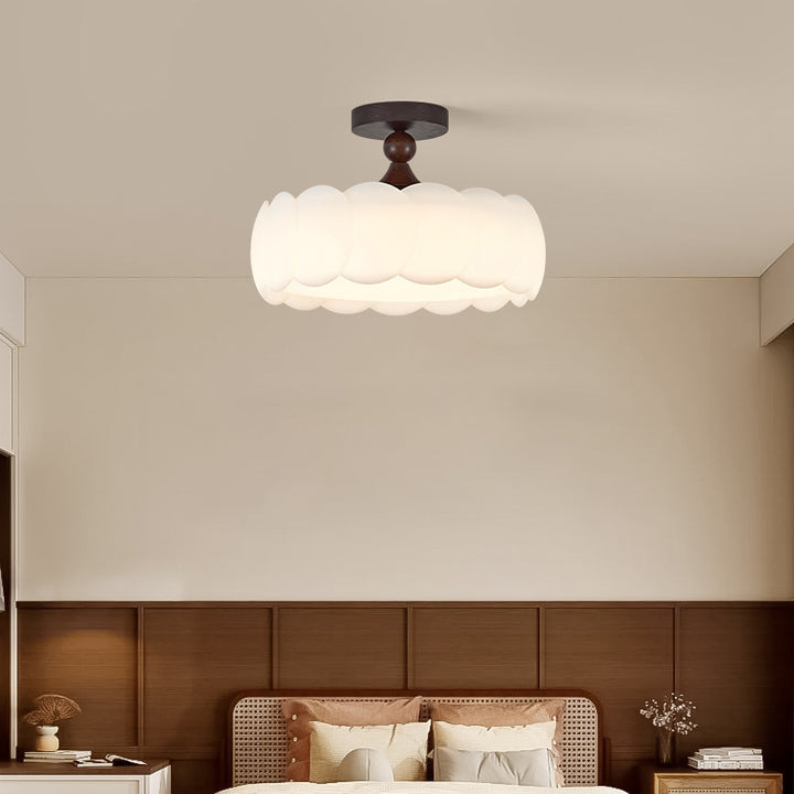 Moderno Minimalista Cilíndrico Nube Acrílico Blanco Fresno Madera Hierro LED Semi-empotrado Lámpara de Techo Para Dormitorio 