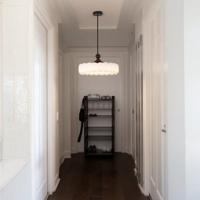 Modern Simplicity Cylindrical Cloud Acrylic White Wax Wood Iron LED Pendant Light For Bedroom