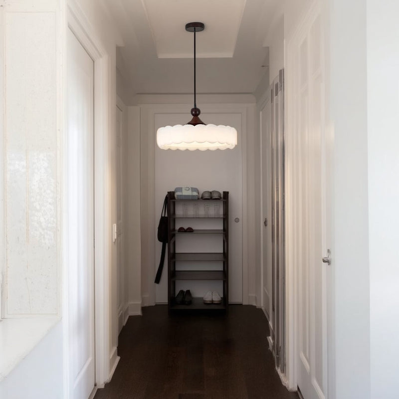 Modern Simplicity Cylindrical Cloud Acrylic White Wax Wood Iron LED Pendant Light For Bedroom