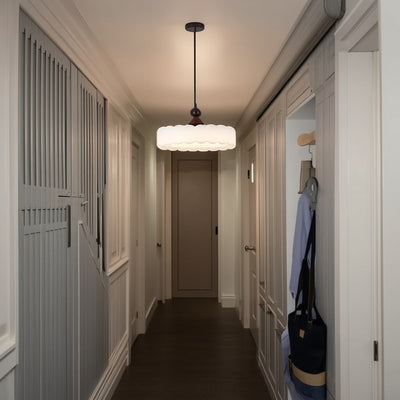 Modern Simplicity Cylindrical Cloud Acrylic White Wax Wood Iron LED Pendant Light For Bedroom