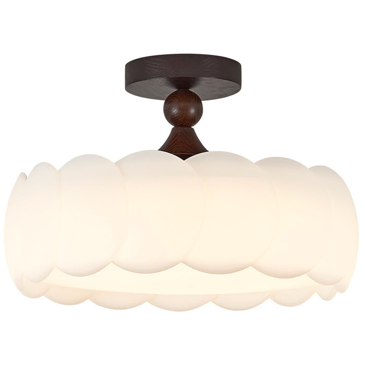 Moderno Minimalista Cilíndrico Nube Acrílico Blanco Fresno Madera Hierro LED Semi-empotrado Lámpara de Techo Para Dormitorio 