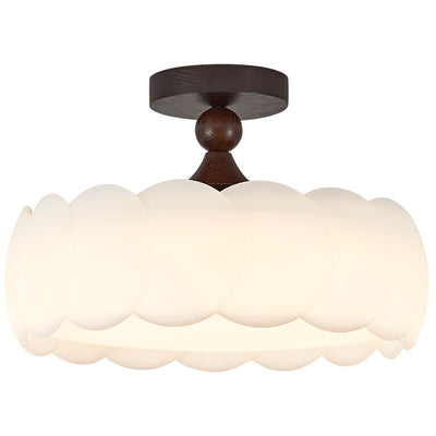 Modern Minimalist Cylindrical Cloud Acrylic White Ash Wood Iron LED Semi-Flush Mount Ceiling Light For Bedroom