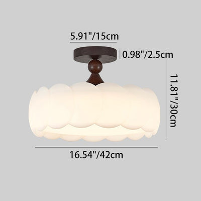 Modern Minimalist Cylindrical Cloud Acrylic White Ash Wood Iron LED Semi-Flush Mount Ceiling Light For Bedroom