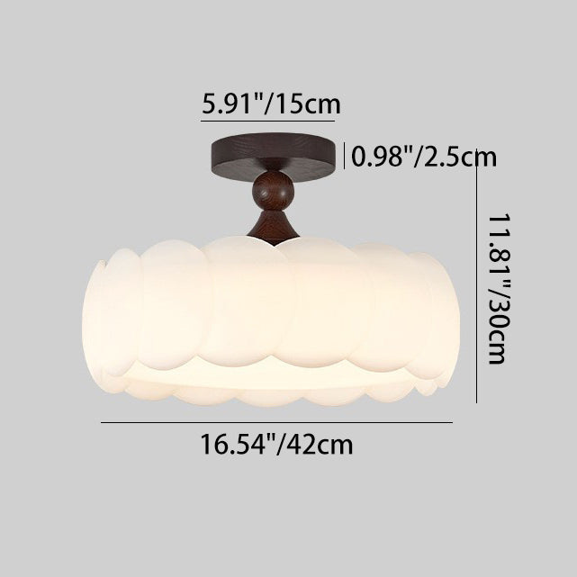 Modern Minimalist Cylindrical Cloud Acrylic White Ash Wood Iron LED Semi-Flush Mount Ceiling Light For Bedroom