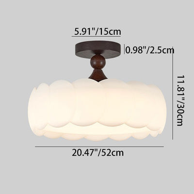 Modern Minimalist Cylindrical Cloud Acrylic White Ash Wood Iron LED Semi-Flush Mount Ceiling Light For Bedroom