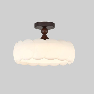 Modern Minimalist Cylindrical Cloud Acrylic White Ash Wood Iron LED Semi-Flush Mount Ceiling Light For Bedroom