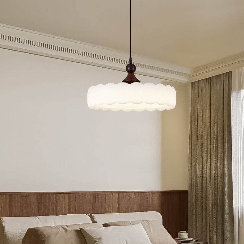 Modern Simplicity Cylindrical Cloud Acrylic White Wax Wood Iron LED Pendant Light For Bedroom