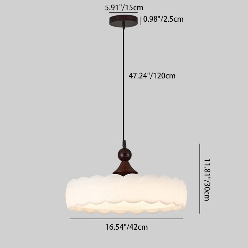 Modern Simplicity Cylindrical Cloud Acrylic White Wax Wood Iron LED Pendant Light For Bedroom