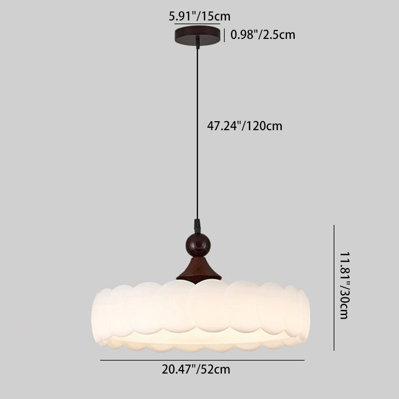 Modern Simplicity Cylindrical Cloud Acrylic White Wax Wood Iron LED Pendant Light For Bedroom