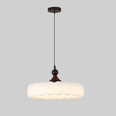 Modern Simplicity Cylindrical Cloud Acrylic White Wax Wood Iron LED Pendant Light For Bedroom