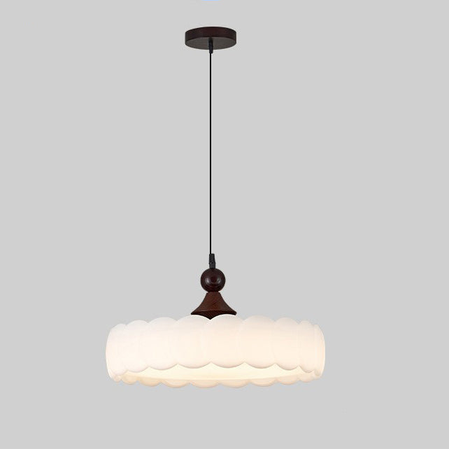 Modern Simplicity Cylindrical Cloud Acrylic White Wax Wood Iron LED Pendant Light For Bedroom