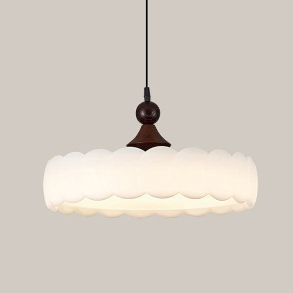 Modern Simplicity Cylindrical Cloud Acrylic White Wax Wood Iron LED Pendant Light For Bedroom