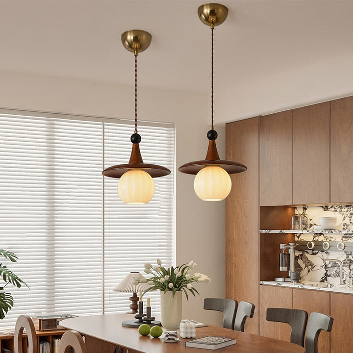 Traditional Vintage Round Disc Sphere Solid Wood Iron Glass 1/3 Light Island Light Chandelier For Bedroom