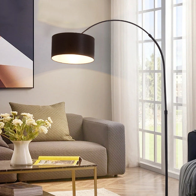 Modern Minimalist Cylindrical Iron Fabric 1-Light Standing Floor Lamp For Bedroom