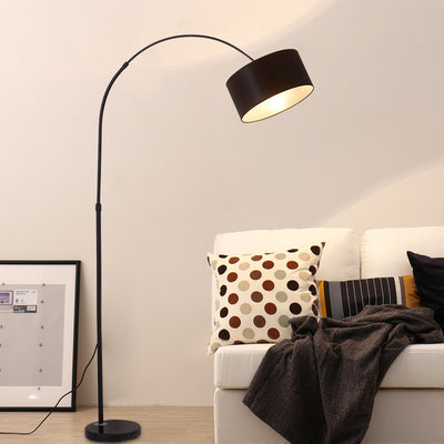 Modern Minimalist Cylindrical Iron Fabric 1-Light Standing Floor Lamp For Bedroom