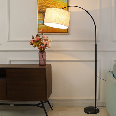 Modern Minimalist Cylindrical Iron Fabric 1-Light Standing Floor Lamp For Bedroom