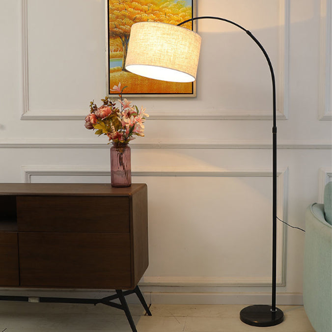 Modern Minimalist Cylindrical Iron Fabric 1-Light Standing Floor Lamp For Bedroom