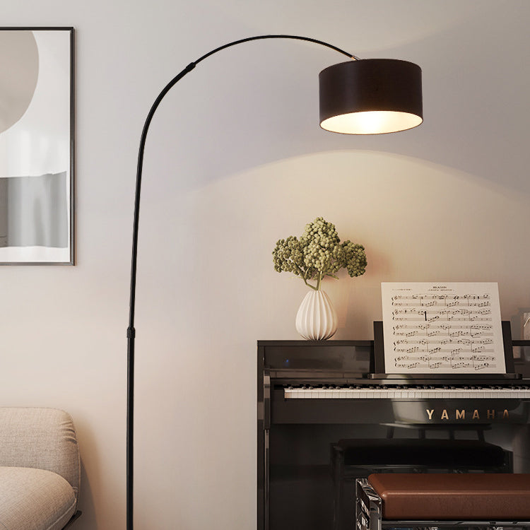 Modern Minimalist Cylindrical Iron Fabric 1-Light Standing Floor Lamp For Bedroom