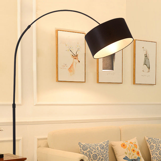 Modern Minimalist Cylindrical Iron Fabric 1-Light Standing Floor Lamp For Bedroom
