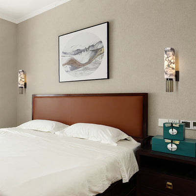 Contemporary Scandinavian Cylindrical Copper Stone Iron 1-Light Wall Sconce Lamp For Bedroom