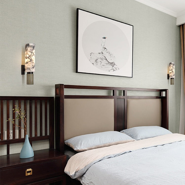 Contemporary Scandinavian Cylindrical Copper Stone Iron 1-Light Wall Sconce Lamp For Bedroom