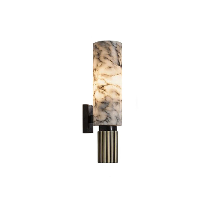 Applique murale contemporaine scandinave cylindrique en cuivre et pierre de fer à 1 lumière pour chambre 