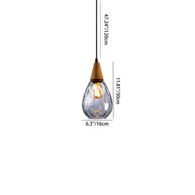 Modern Minimalist Water Drop Glass Wood 1-Light Pendant Light For Dining Room