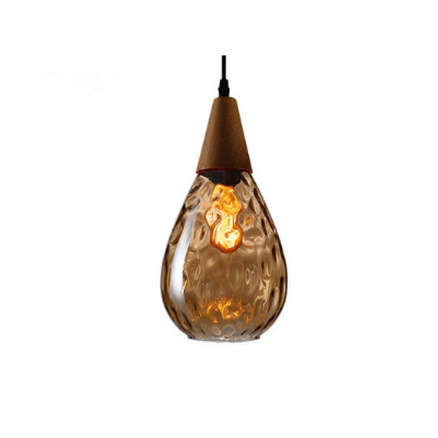 Modern Minimalist Water Drop Glass Wood 1-Light Pendant Light For Dining Room