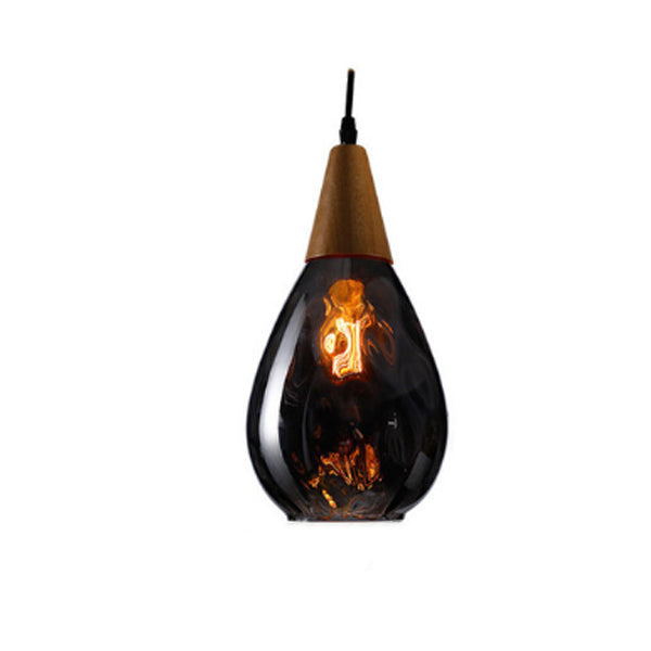 Modern Minimalist Water Drop Glass Wood 1-Light Pendant Light For Dining Room