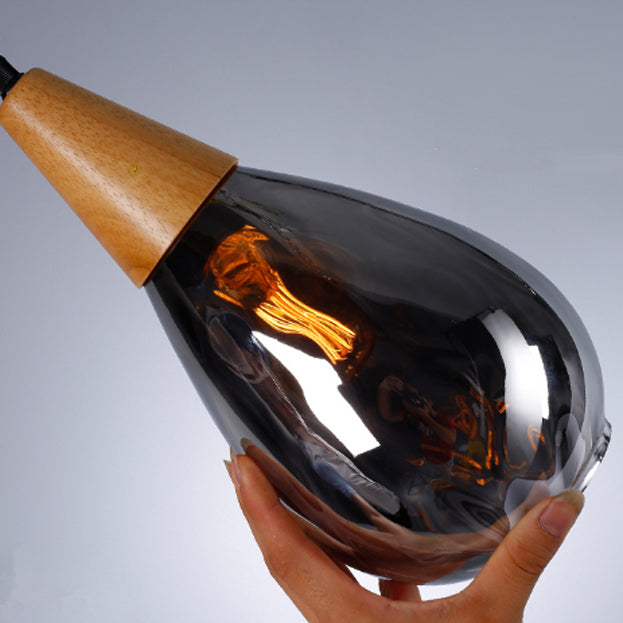 Modern Minimalist Water Drop Glass Wood 1-Light Pendant Light For Dining Room