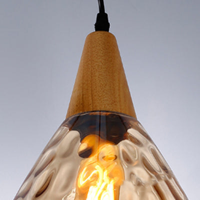 Modern Minimalist Water Drop Glass Wood 1-Light Pendant Light For Dining Room
