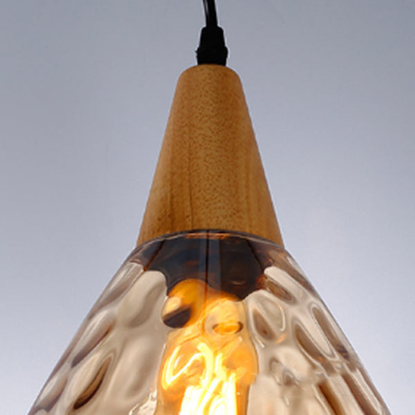 Modern Minimalist Water Drop Glass Wood 1-Light Pendant Light For Dining Room