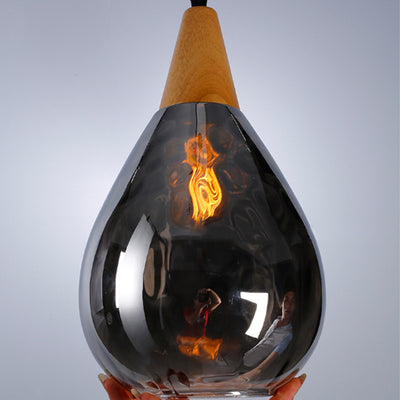Modern Minimalist Water Drop Glass Wood 1-Light Pendant Light For Dining Room