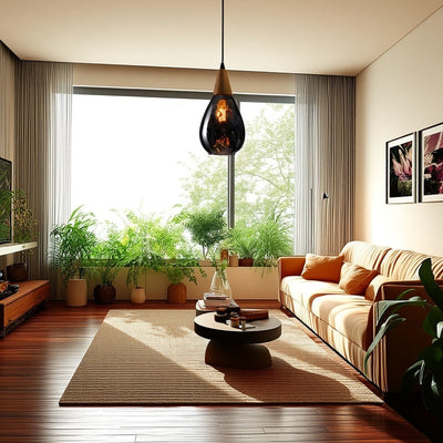 Modern Minimalist Water Drop Glass Wood 1-Light Pendant Light For Dining Room