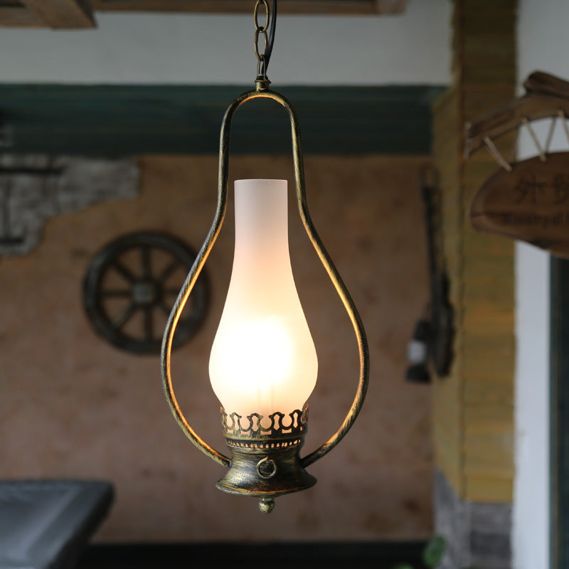 Lustre suspendu 1 lumière en fer avec verre en forme de goutte d&