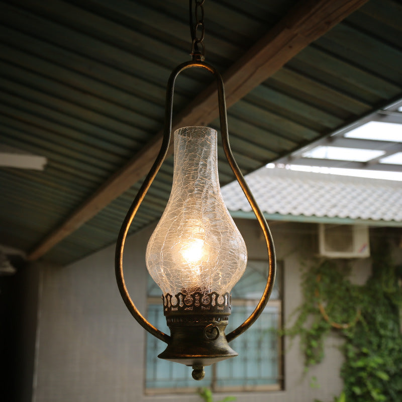 Lustre suspendu 1 lumière en fer avec verre en forme de goutte d&