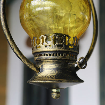 Traditional Chinese Gourd Water Drop Glass Iron 1-Light Pendant Light For Bedroom