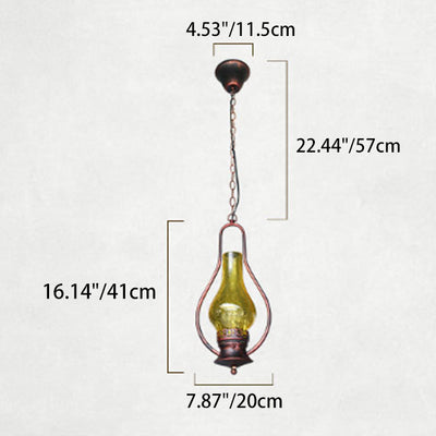 Traditional Chinese Gourd Water Drop Glass Iron 1-Light Pendant Light For Bedroom