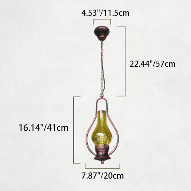 Traditional Chinese Gourd Water Drop Glass Iron 1-Light Pendant Light For Bedroom