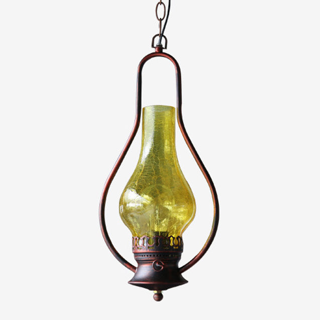 Lustre suspendu 1 lumière en fer avec verre en forme de goutte d&