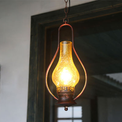 Traditional Chinese Gourd Water Drop Glass Iron 1-Light Pendant Light For Bedroom