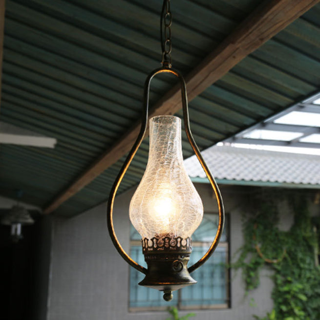 Traditional Chinese Gourd Water Drop Glass Iron 1-Light Pendant Light For Bedroom