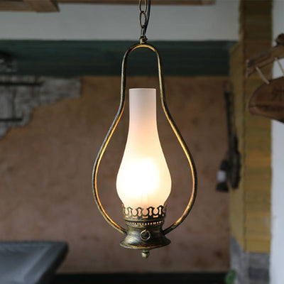 Traditional Chinese Gourd Water Drop Glass Iron 1-Light Pendant Light For Bedroom