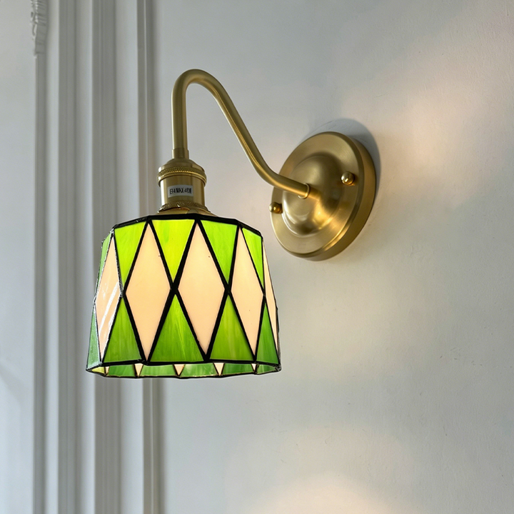 Traditional Tiffany Round Copper Glass 1-Light Wall Sconce Lamp For Living Room