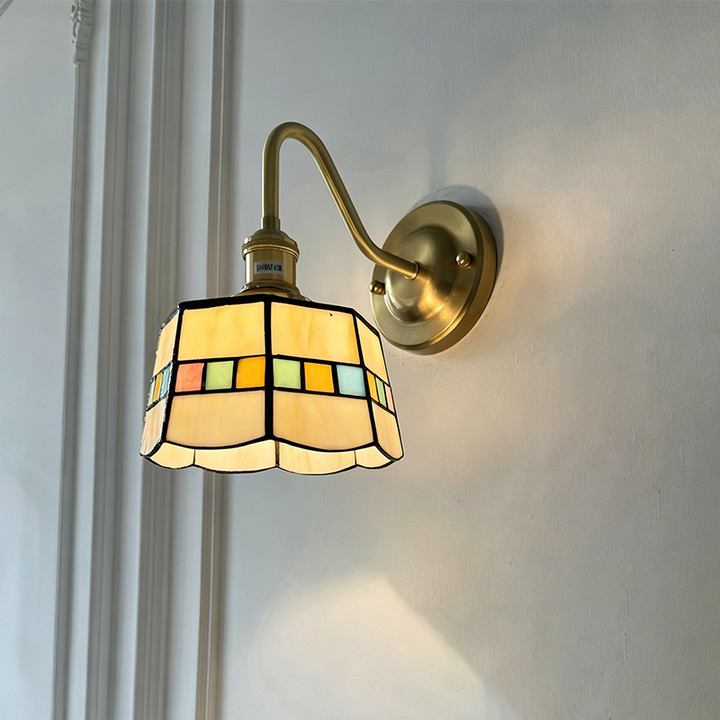 Traditional Tiffany Round Copper Glass 1-Light Wall Sconce Lamp For Living Room