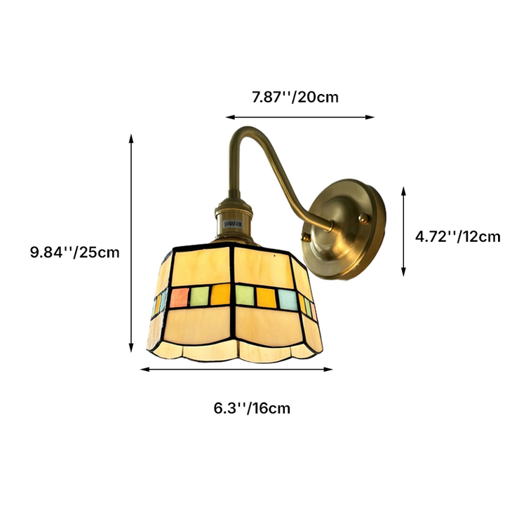 Traditional Tiffany Round Copper Glass 1-Light Wall Sconce Lamp For Living Room